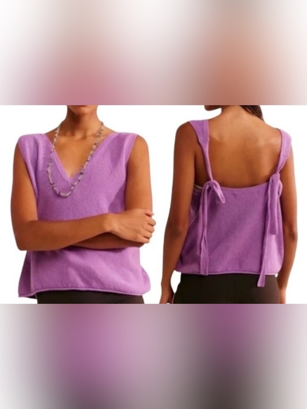 Free People FP Beach Knit V-Neck Tank with Tie Straps Size S